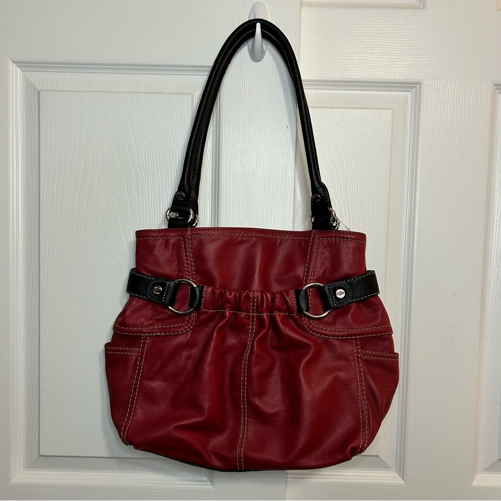Tignanello Red Shoulder Bag with Ruched Design